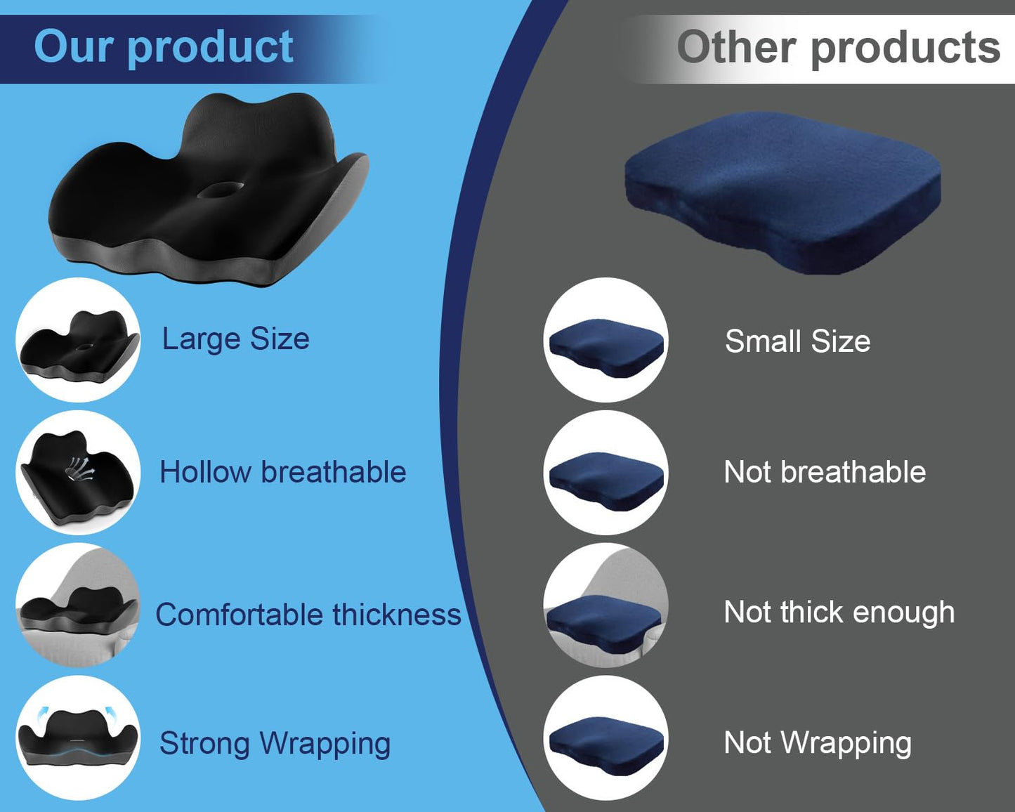 Haarkalo Premium Memory Foam Seat Cushion - 2024 Upgraded X-Large Seat Cushion for Office Chairs,Relief of Sciatica/Hip/Tailbone Pain When Sitting in Office or Home Chairs, for Office/Car/wheelchairs