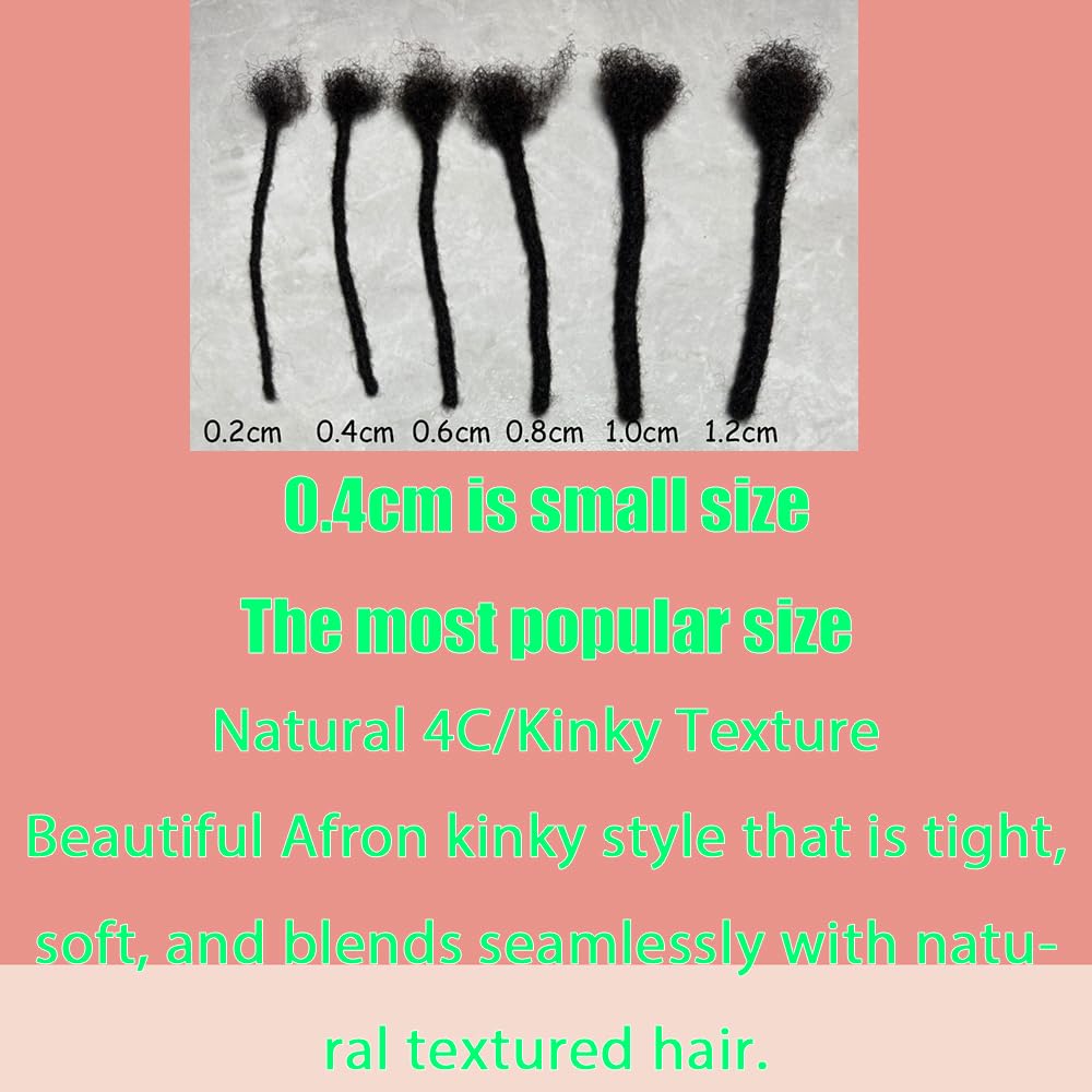 100% Human Hair Dreadlocks Handmade Locs Samll Size 0.4cm Width Pencil Size 60 per Bundles Natural Black #1B 10inch