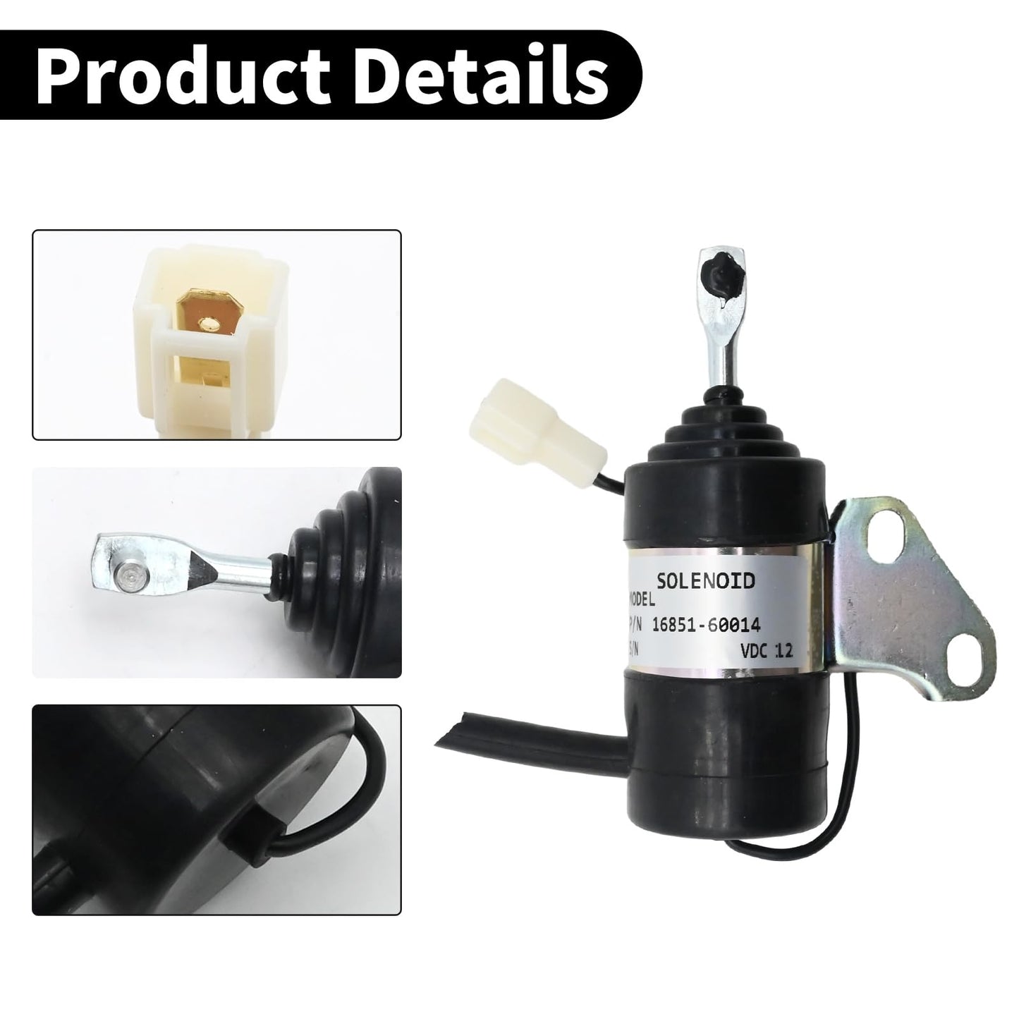 DUZFOREI 12V Fuel Shut Off Solenoid 16851-60014 16851-60010 Stop Solenoid Compatible Replacement for Kubota Mower ZD18 ZD21 ZD221 ZD323 D722 Engine