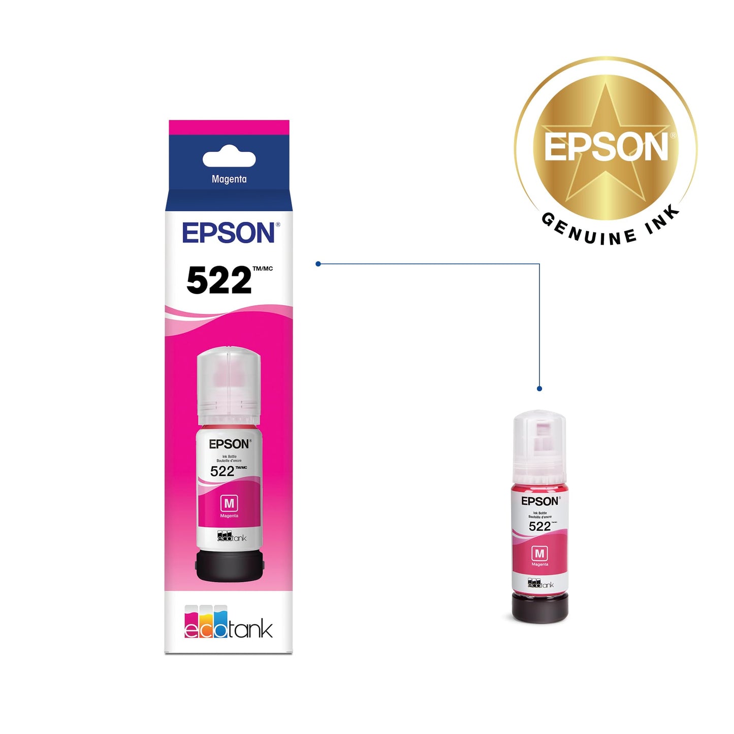 EPSON 522 EcoTank Ink Ultra-high Capacity Bottle Color Combo Pack (T522520-S) Works with ET-2720, 2800, 2803, 2840, 4700, 4800, 4810