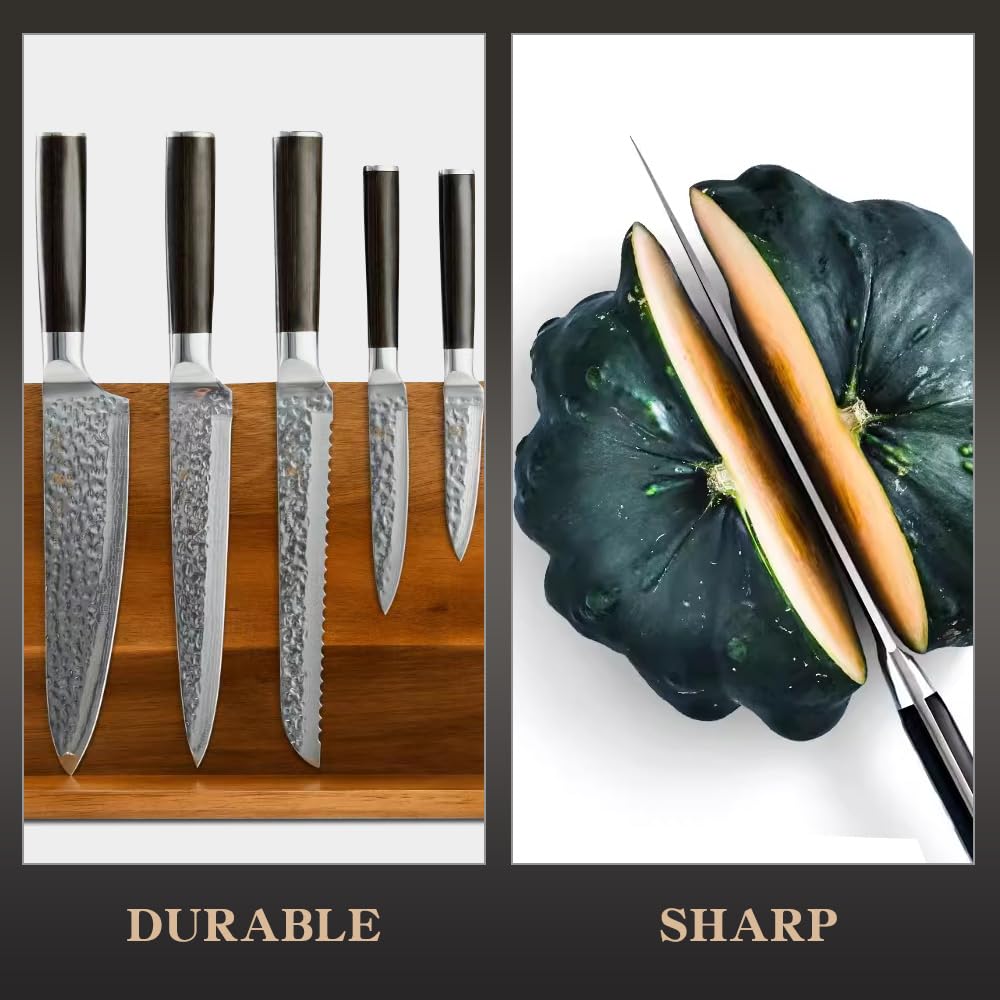 SipLip Magnetic Knife Set 6 Pieces (Magnetic Wooden Holder) German Stainless Steel Kitchen Chef's Knife Set with Gift Box