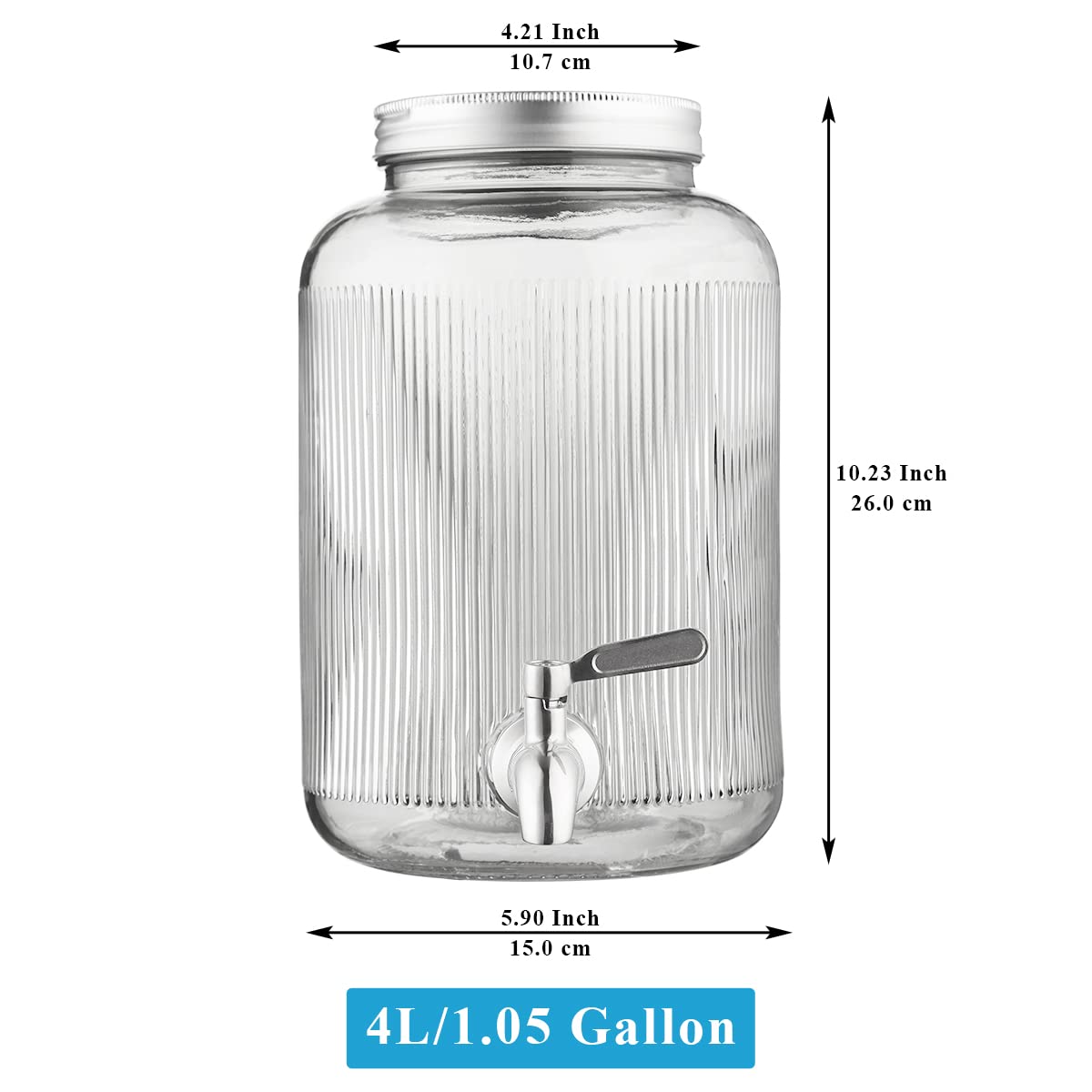 Berglander Glass Drink Dispenser for Fridge, 1 Gallon Beverage Dispenser with Leakproof Stainless Steel Spigot, Water, Juice Dispenser for BBQ, Picnic, Parties and Events (Clear)