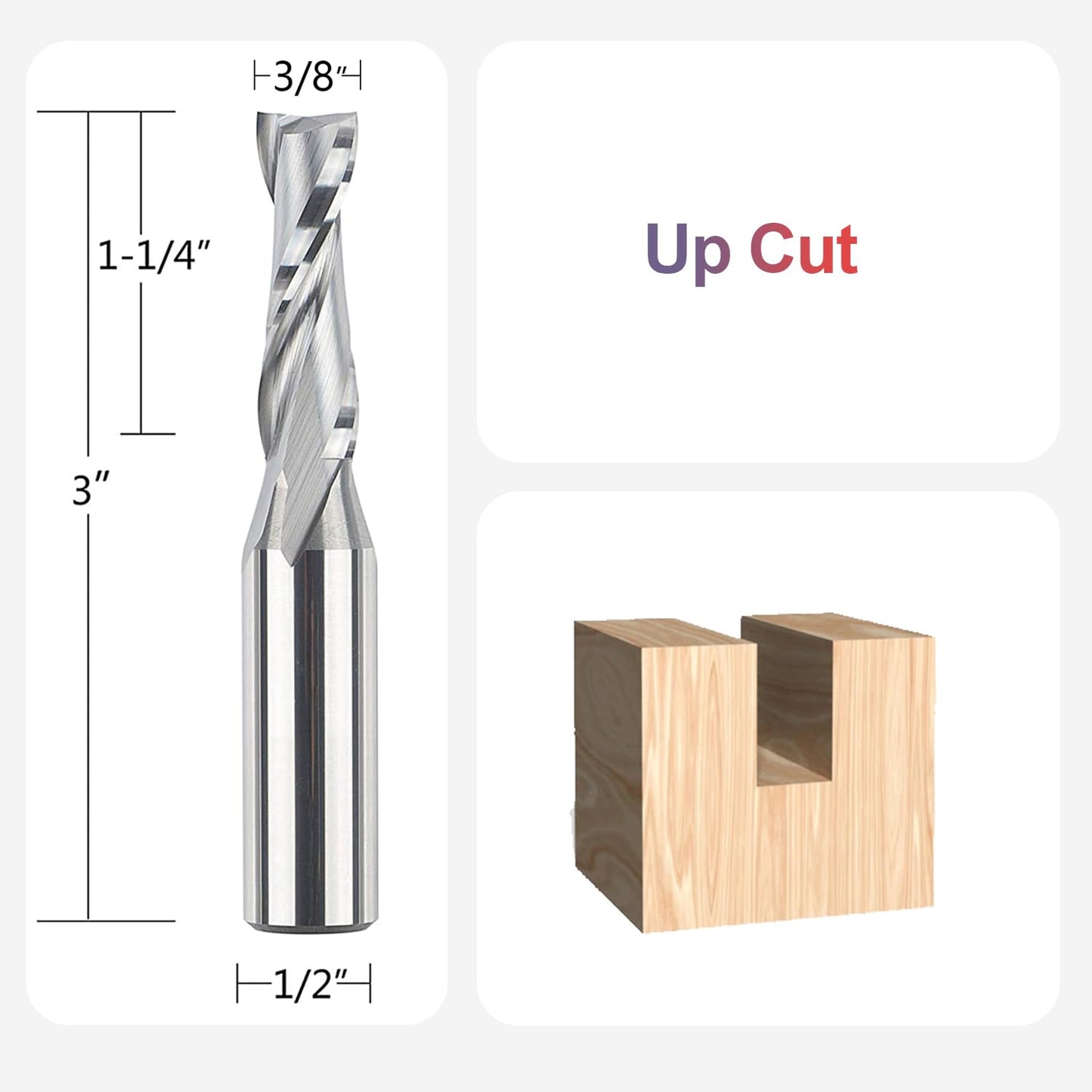 SpeTool Upcut Spiral Router Bit 3/8 inch Cutting Diameter 1/2 inch Shank 1-1/4 inch Cutting Length, Carbide CNC Router Bits End Mill for Wood Mortises Carving Engraving
