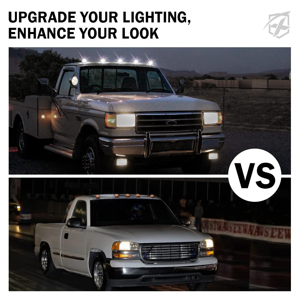 Xprite Cab Roof 16 LED Clearance Light, Rooftop Lens Marker Running Lights Compatible with Trucks Pickup Ford F150 Dodge Ram GMC Vans Lorry SUV POV Vehicle, Newest Version 5 PCS White