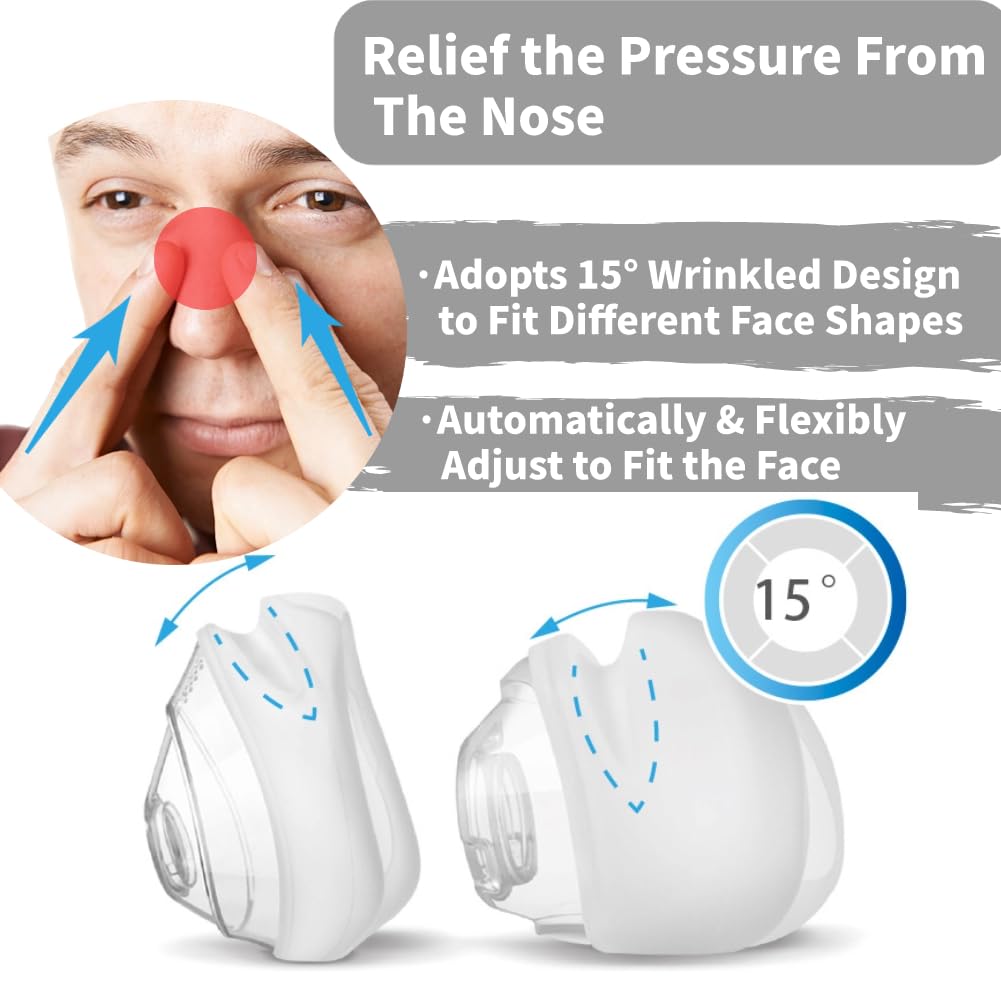 CPAP Mask, Universal Nasal Silicone Mask Reusable CPAP Supplies,Upgrade Silicone Soft Perfect Sealing CPAP Nasal Mask with Headgear, Frame, Elbow/Swivel and Cushion (L)