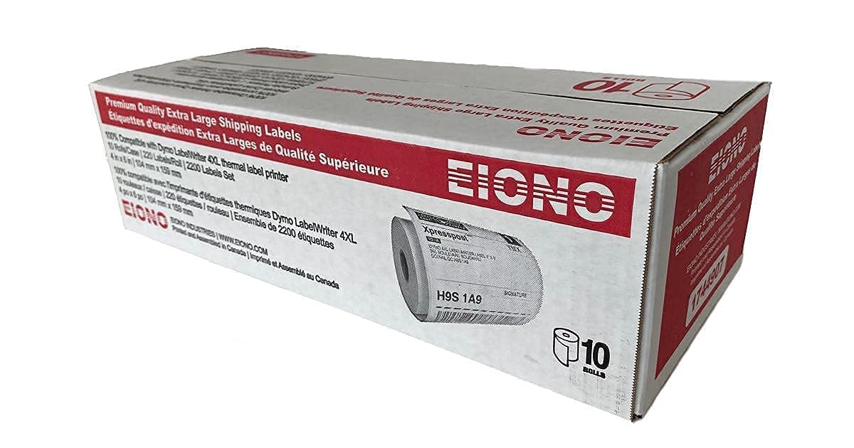 EIONO® - [10 Rolls/2200 Labels/ 220 Per Roll] Compatible with DYMO 1744907 4"x 6" Shipping Labels, White, Strong Permanent Adhesive & Perforated, Compatible with DYMO 4XL, Rollo, Zebra Printers