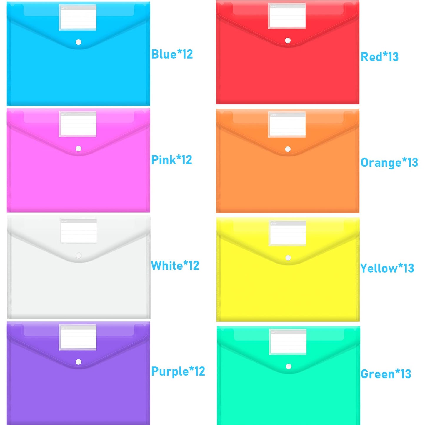 100 Pcs Clear Envelopes Bulk, A4 Letter Size Plastic File Folders with Snap Button, Waterproof File Pouches Document Envelopes for Office School Home Organization