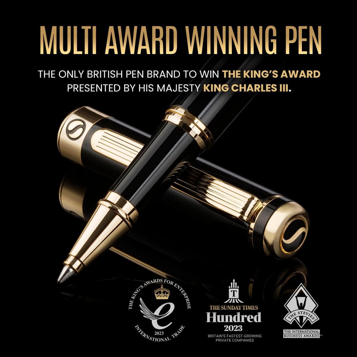 Scriveiner Black Lacquer Rollerball Pen - Stunning Luxury Pen, Real Gold Plating, Schmidt Ink Refill, Best Roller Ball Pen Gift Set for Men & Women, Professional, Executive Office, Nice Pens