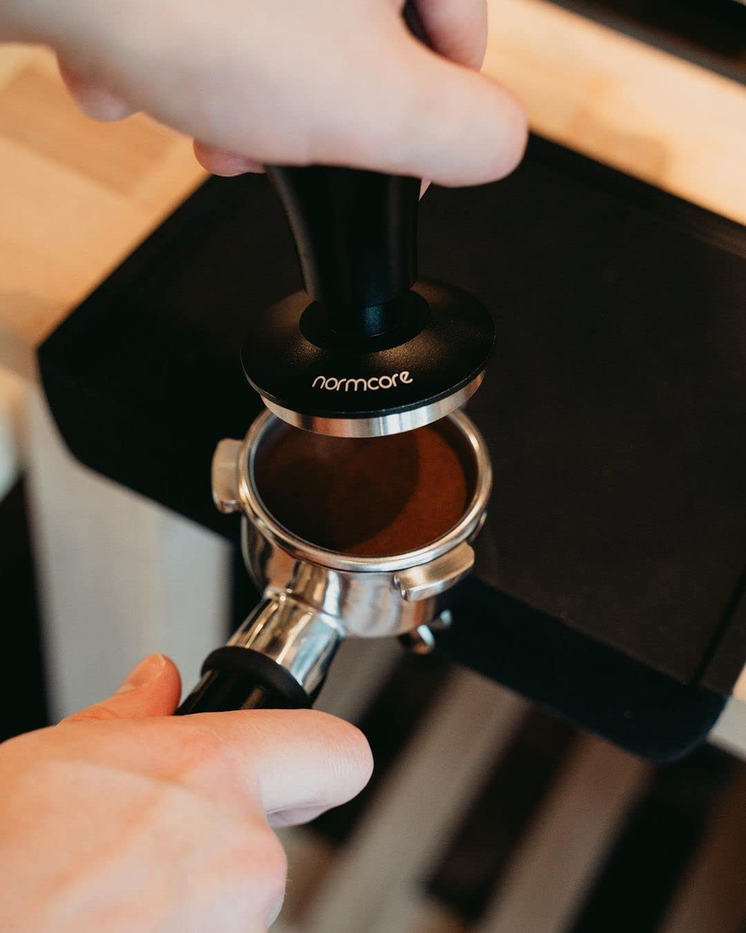 Normcore V4 Coffee Tamper 53.3mm - Spring-Loaded Tamper – Barista Espresso Tamper with 15lb / 25lb / 30lbs Replacement Springs - Anodized Aluminum Handle and Stand - Flat Base