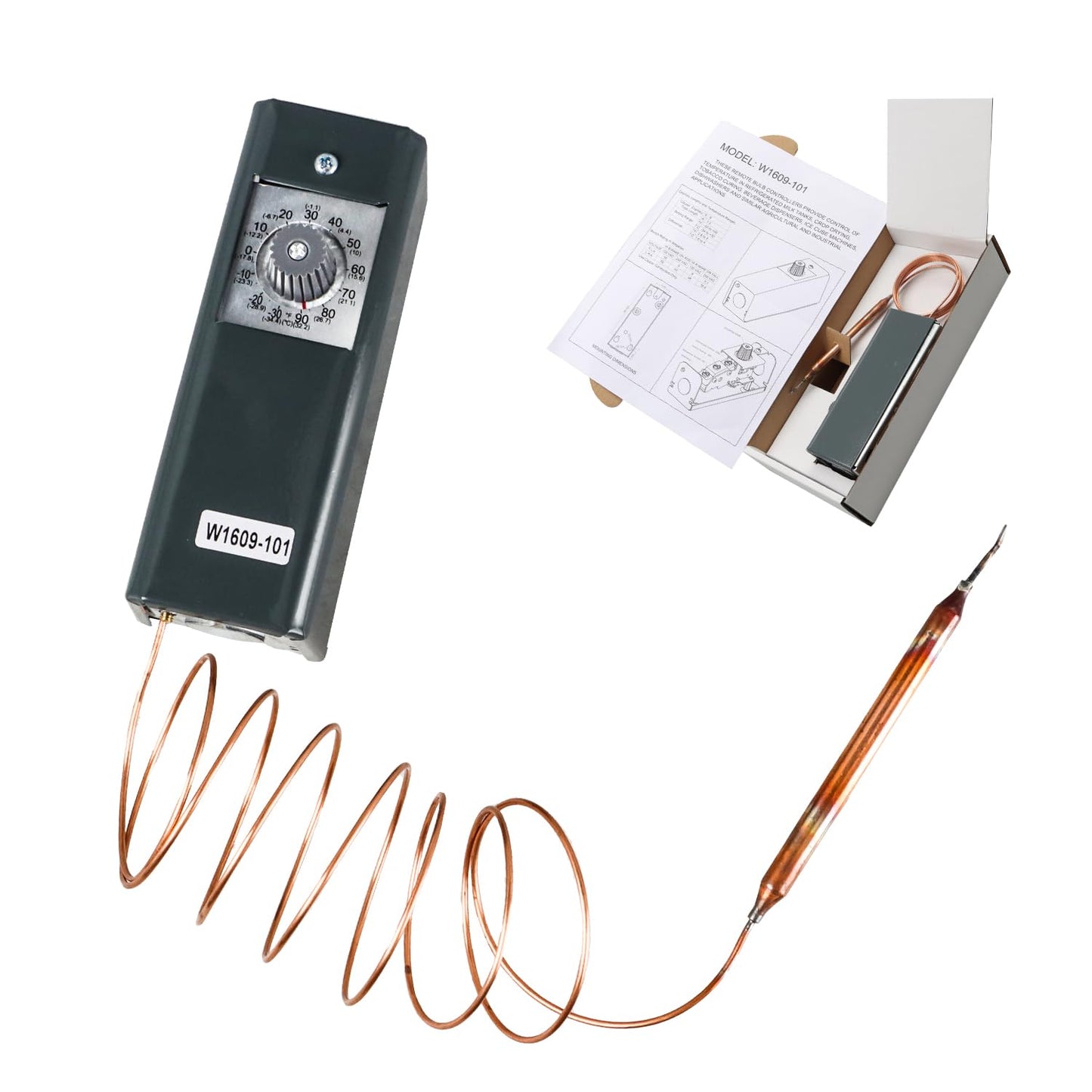 SDRZJX Refrigeration Thermostat Temperature Controller from -30°F to 90°F Capillary Length 5 Ft with Mechanical Temperature Control Switch Replace#: W1609-101