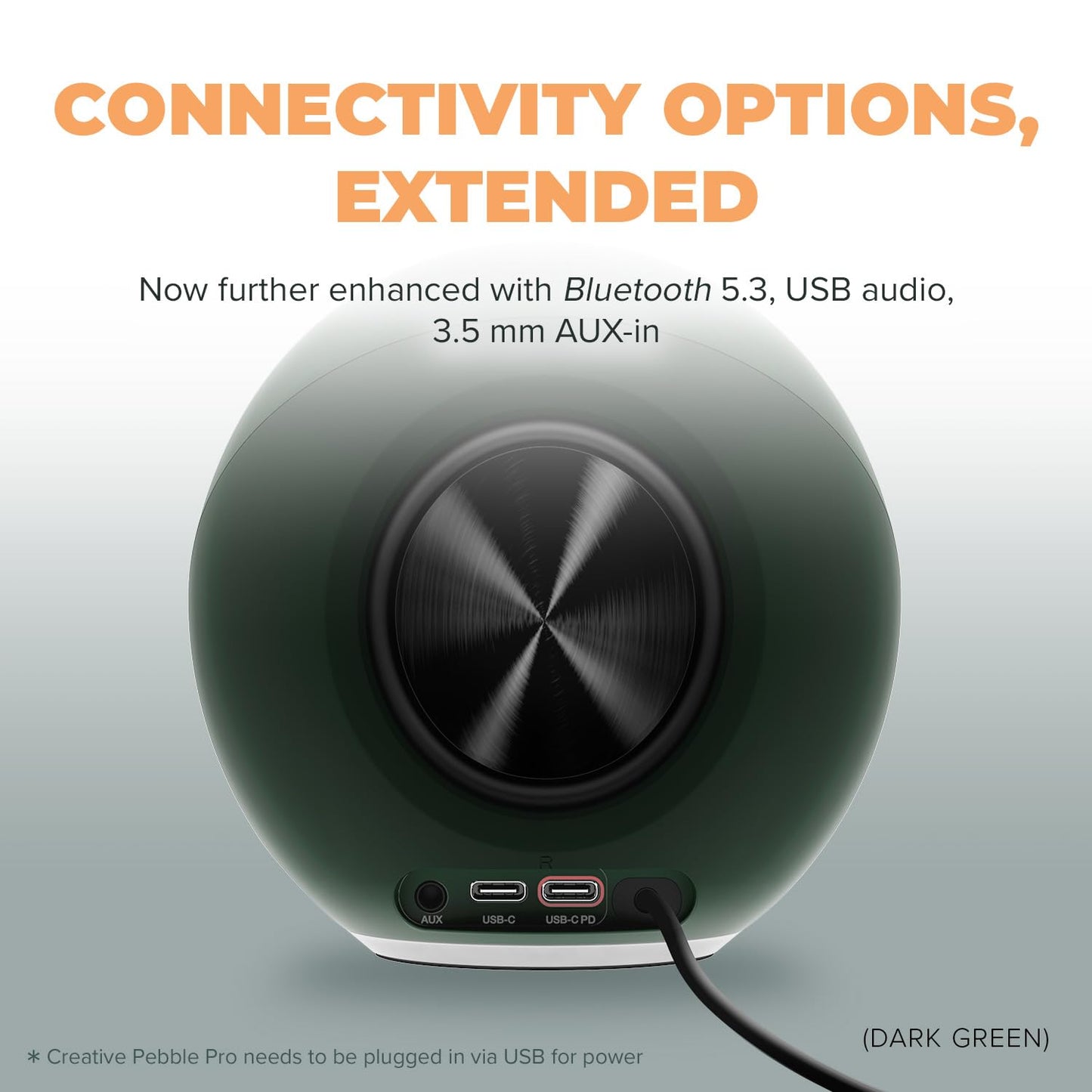 Creative Pebble Pro Minimalist 2.0 USB-C Computer Speakers with Bluetooth 5.3 and Customizable RGB Lighting, Clear Dialog and BassFlex Tech, USB Audio, Headset Port, for PC and Mac (Black)