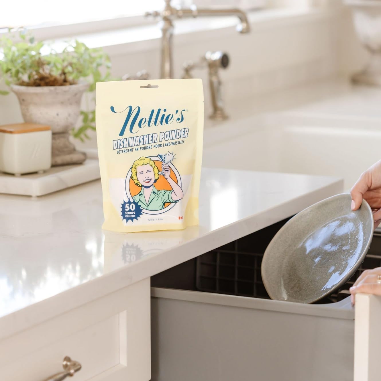 Nellie's Dishwasher Powder Bundle - 50 Scoops (Pouch) & 100 Scoops (Tin) - Powerful Grease-Busting Formula for Spotless, Shiny Dishes Every Time - Made in Canada