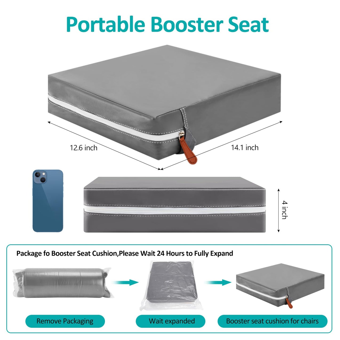 YONTINY Booster Seat for Eating Toddler, Washable PU Kitchen Chair Booster Seat with Double Adjustable Safe Straps, Non-Slip Bottom, Baby Portable Travel Camping Increasing Cushion