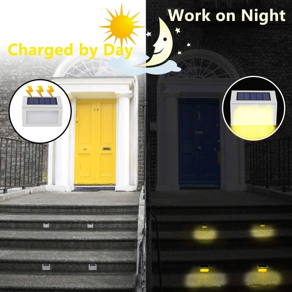 Lightess Solar Lights for Steps Deck Stair Outdoor Waterproof Stainless Steel LED Fence Light, 6 Pack, Warm White
