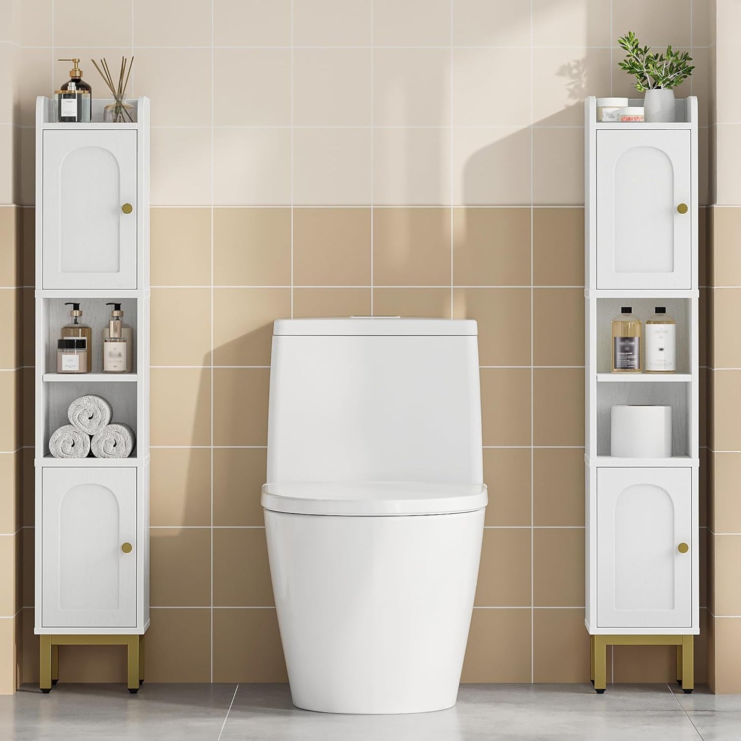 Hzuaneri Slim Bathroom Storage Cabinet, Narrow Bathroom Organizers and Storage with 4 Adjustable Feet, Laundry Room Organization for Small Space, Kitchen, Living Room, 2 Doors White BC22413G