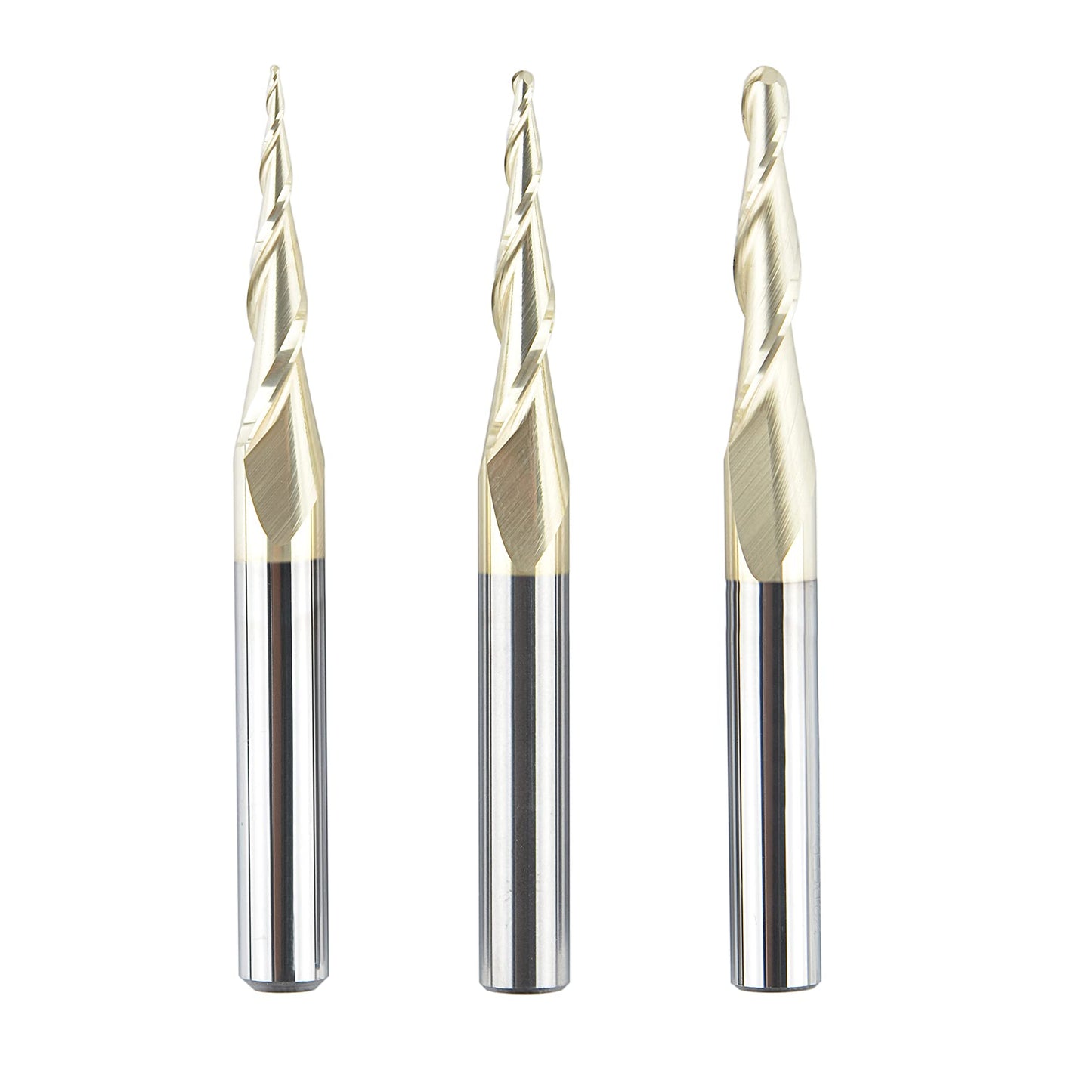 SpeTool 3Pcs Carbide Ball Nose Router Bit CNC End Mill 1/16 1/32 1/64 Cutting Radius for Wood 3D Carving Engraving MDF Oak