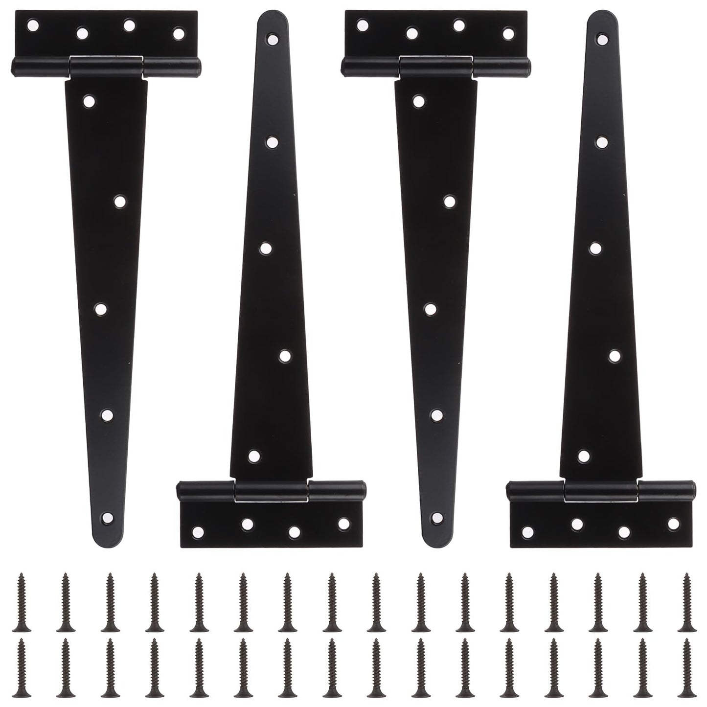 Acrux7 4 PCS Heavy Duty Gate Hinges 12 Inch T Strap Hinge Shed Barn Door Hinges with Screws, Black Strap Gate Hinge Outdoor for Wooden Fences, Barn, Shed Doors