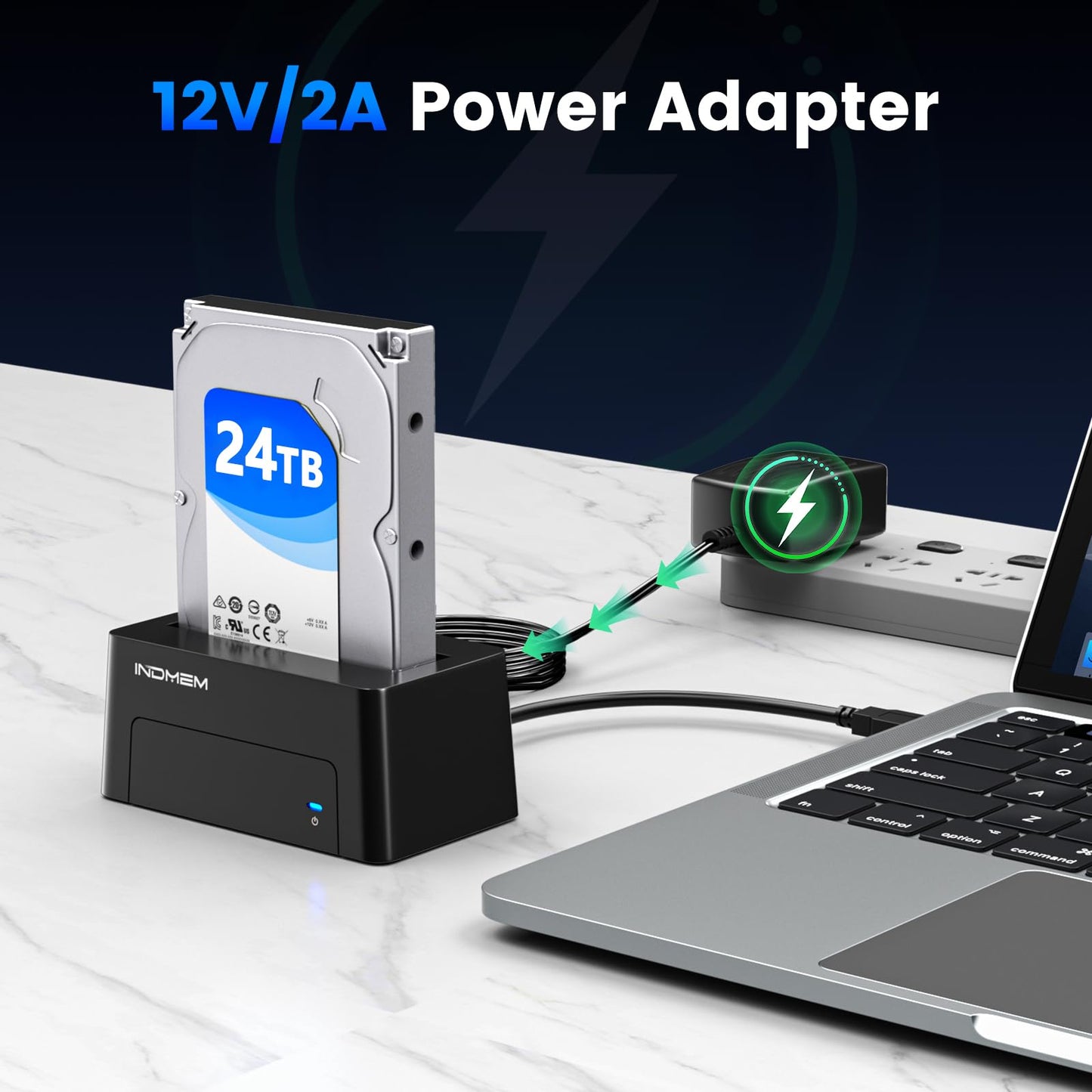 INDMEM Upgraded SAS to USB 3.0 Adapter, SAS/SATA Hard Drive Enclosure Reader Converter Docking Station for 2.5/3.5 inch Server HDD SSD with 12V/2A Power Adapter,Support up to 24TB