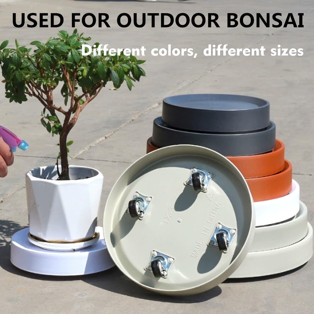 KangTeer 12.4inch Plant Stands with Wheels 2Pack White Plant Caddy with Hidden Wheels,Round Mobile Flower Pots Tray Trolley for Indoor Outdoor (12.4inch)