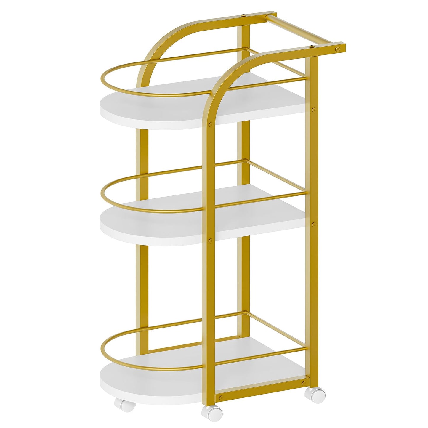 YATINEY 3-Tiers Cart with Wheels, Home Cart, Beverage Cart with Fence, for Garden, Party, White and Gold BC06DW