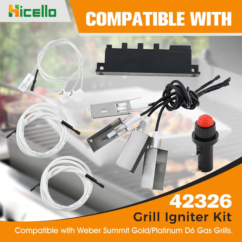 Hicello 42326 Grill Igniter Kit Replacement for Weber Summit D6 Grills Compatible with Weber Summit Platinum D6 7790501 7890501 7890001 Grills Summit Gold D6 5290001 5890001 5790001 7790001#42326