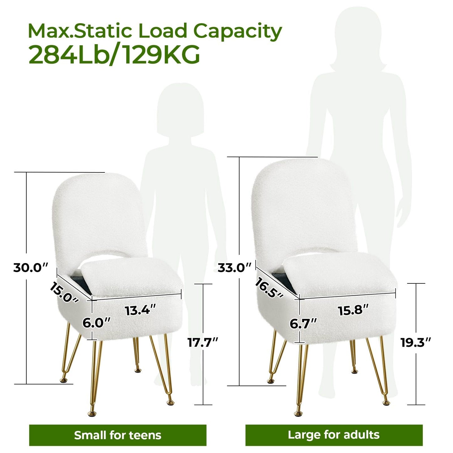 Greenstell Vanity Stool Chair with Storage and Folding Back, 13.4" L x15 W x 30.0" H Square Soft Ottoman, 4 Metal Legs with Anti-Slip Feet, Furry Padded Seat for Makeup, Bedroom, White