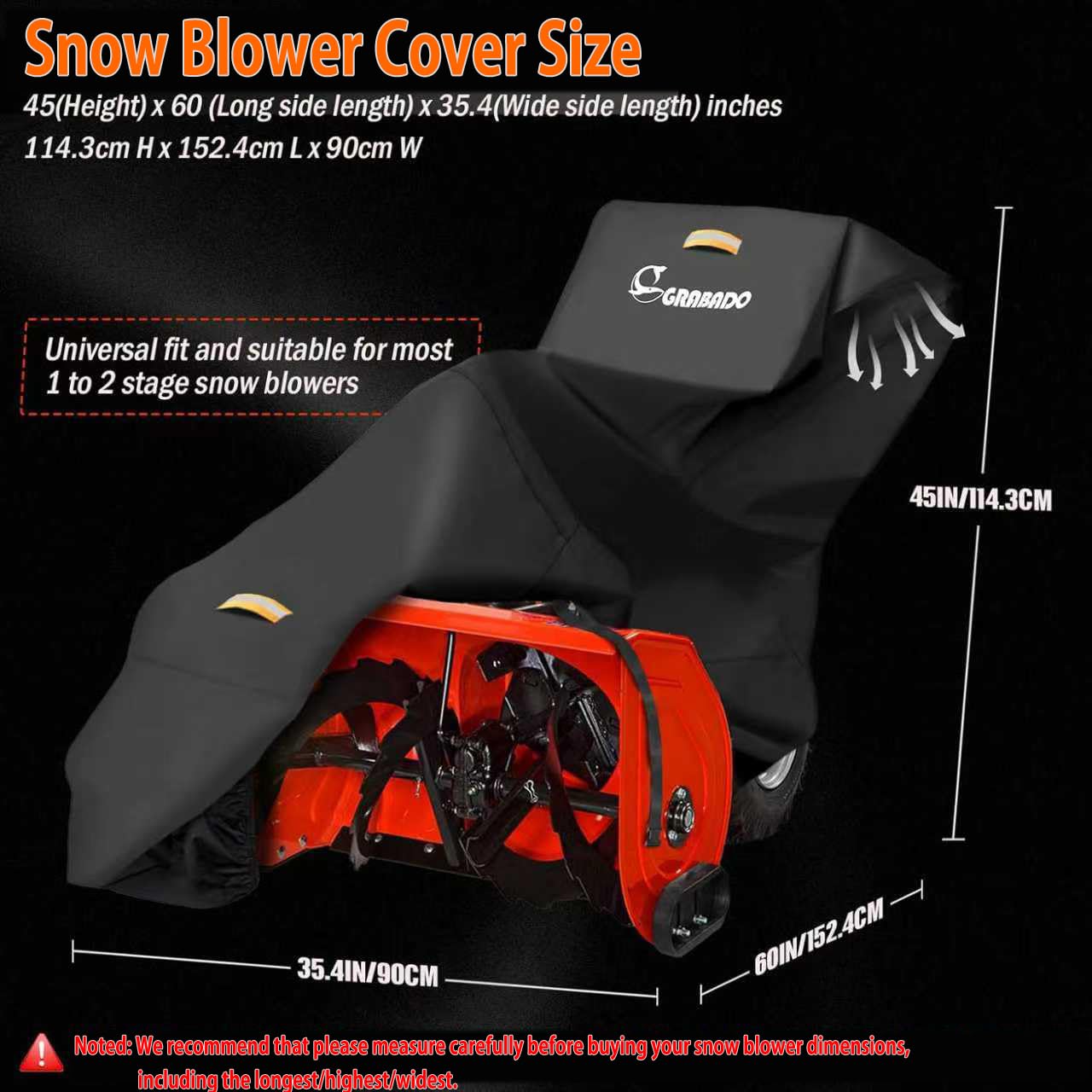Snow Blower Cover,Heavy Duty 840D Snowblower Covers Waterproof Outdoor with Waterproof Strip,Air Vent,2 Reflective Handles,Windproof Buckle,Universal Protective Cover for Snow Thrower Shovel Storage