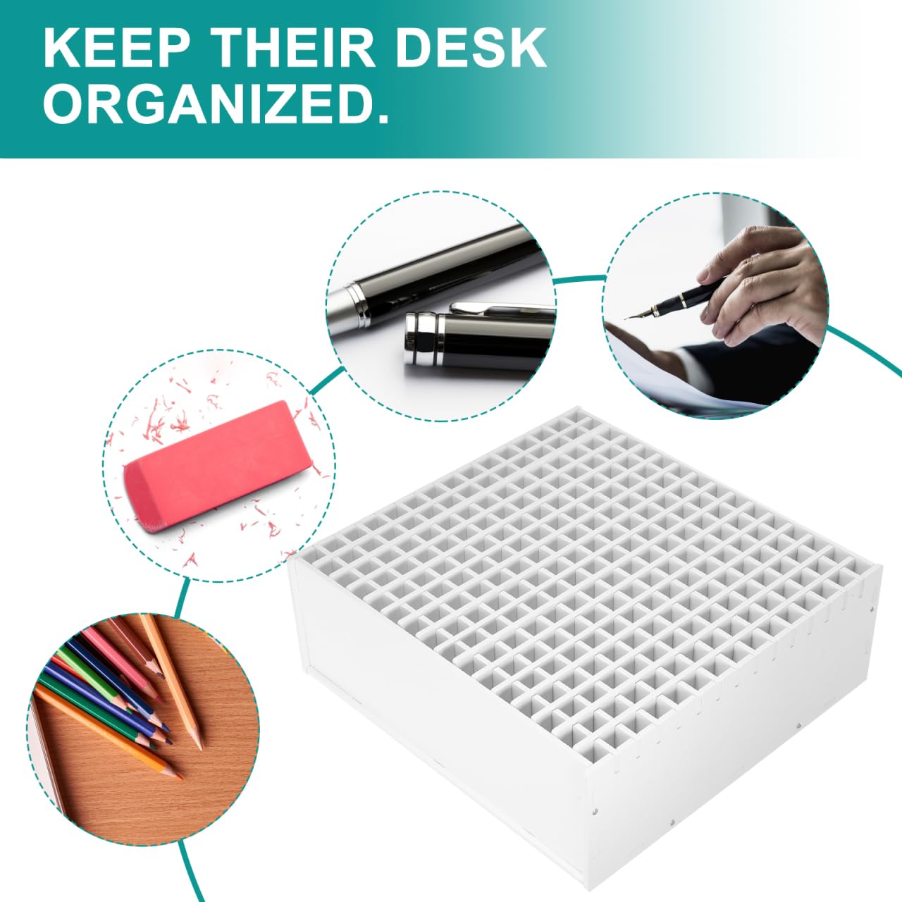 Tofficu 240-Slot Marker Storage Organizer 13.97X13.97X5.11In Multi-Functional Desk Pen Holder for Office School Study Stationery Storage