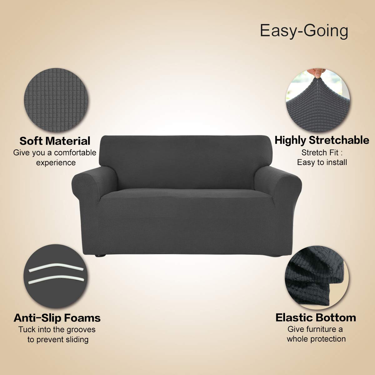 Easy-Going Stretch Sofa Slipcover Couch Sofa Cover Furniture Protector Soft with Elastic Bottom for Pets Kids Children Dog Spandex Jacquard Fabric Small Checks (Medium, Dark Gray)