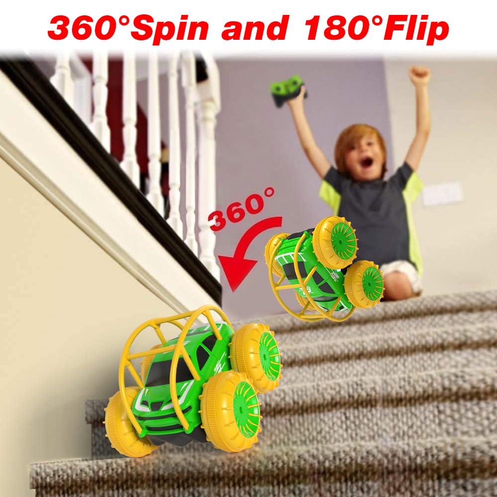 Fast Direct Charging Remote Control Cars for Kids, Amphibious Rc Cars with LED Lights 360° Rotation Stunts Cars 2.4Ghz 15km/h 4WD All Terrain RC Trucks for Boys Girls Aged 3+