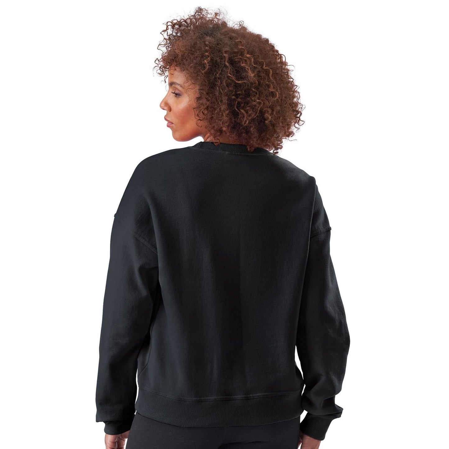 Champion Women's Sweatshirt, Powerblend, Crewneck for Women, Script (Plus, Black Script, Small