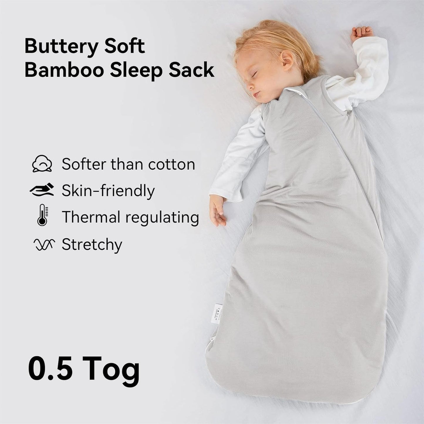 BubblePanda Bamboo Sleep Sack 2t-3t 0.5 Tog Soft Lightweight Toddler Sleep Sack 24-36 Months for Babies 2-Way Zipper Wearable Blanket Baby 3t