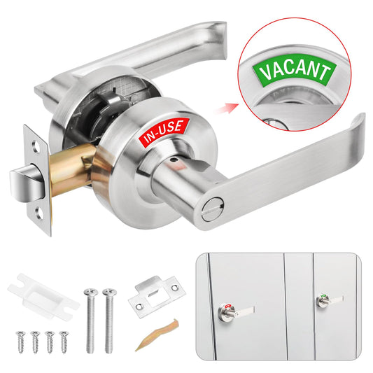 Aglehome Bathroom Indicator Privacy Door Lock, Vacant Occupied Bathroom Lock, Large Vacant or in-Use Bathroom Door Handle, Ansi Grade 2 Commercial Grade, for All Women Men Restrooms, Satin Chrome