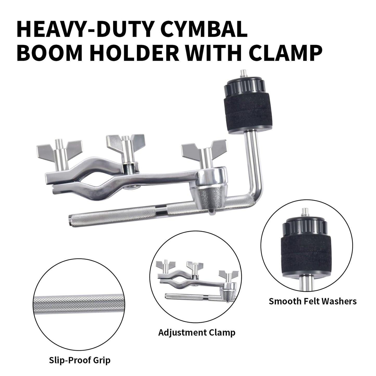 Seteol Cymbal Boom Arm Holder with Clamp, L-Arm Rod with Bracket Holder Extension Arm Attachment, Cymbal Stand Mount for Drum Hardware Cymbal Stand Percussion Instrument Accessories (Long/30CM Arm)