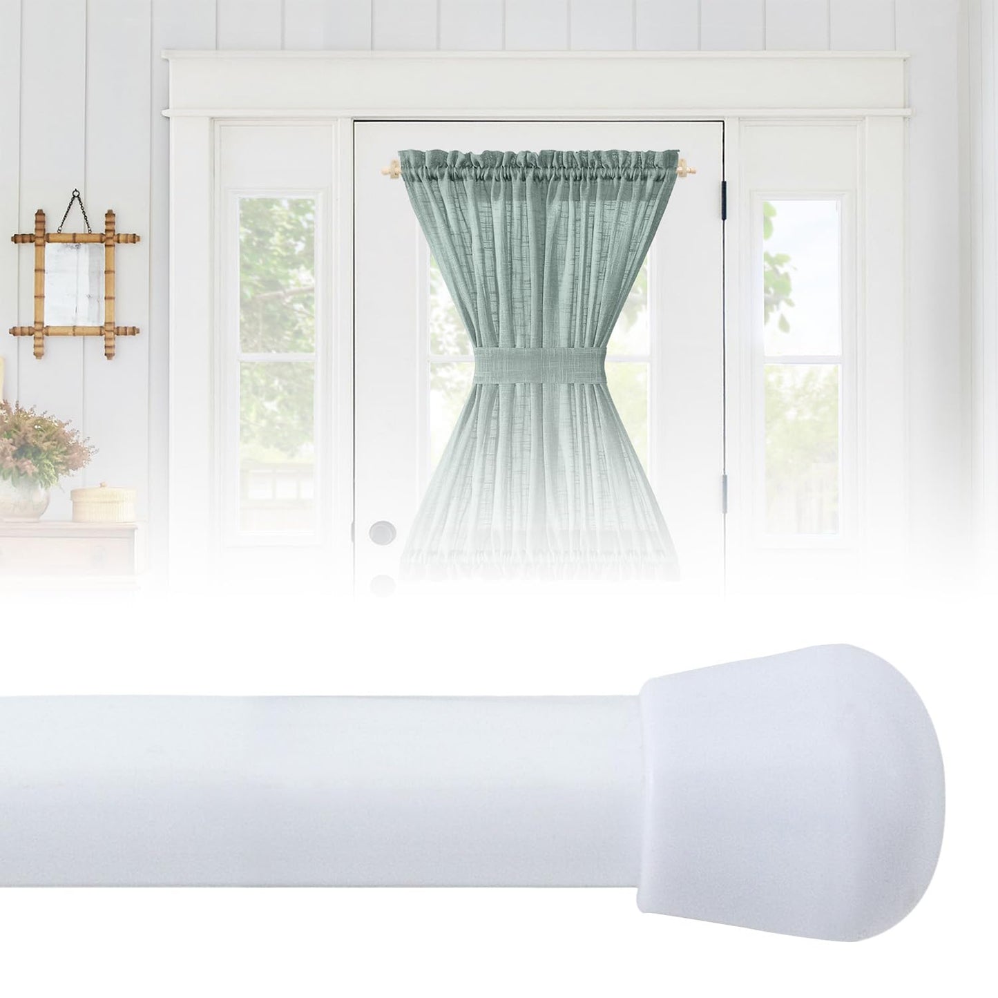 JINCHAN French Door Curtain Rods 2 Pcs No Drill White Cafe Curtain Rod for Tier Curtains Multi Use Sash Telescope Adjustable Window Dressing Hardware White 26 up to 50 inch