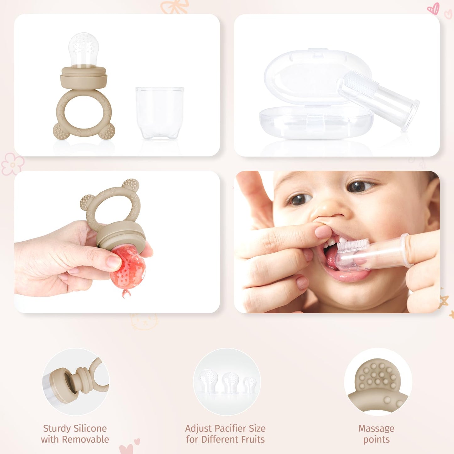 PERRYHOME 17-Piece Silicone Baby Feeding Set,Baby Led Weaning Feeding Supplies for Toddlers, Kids Suction Silicone Plates and Bowls Set for Baby Gift (Beige)