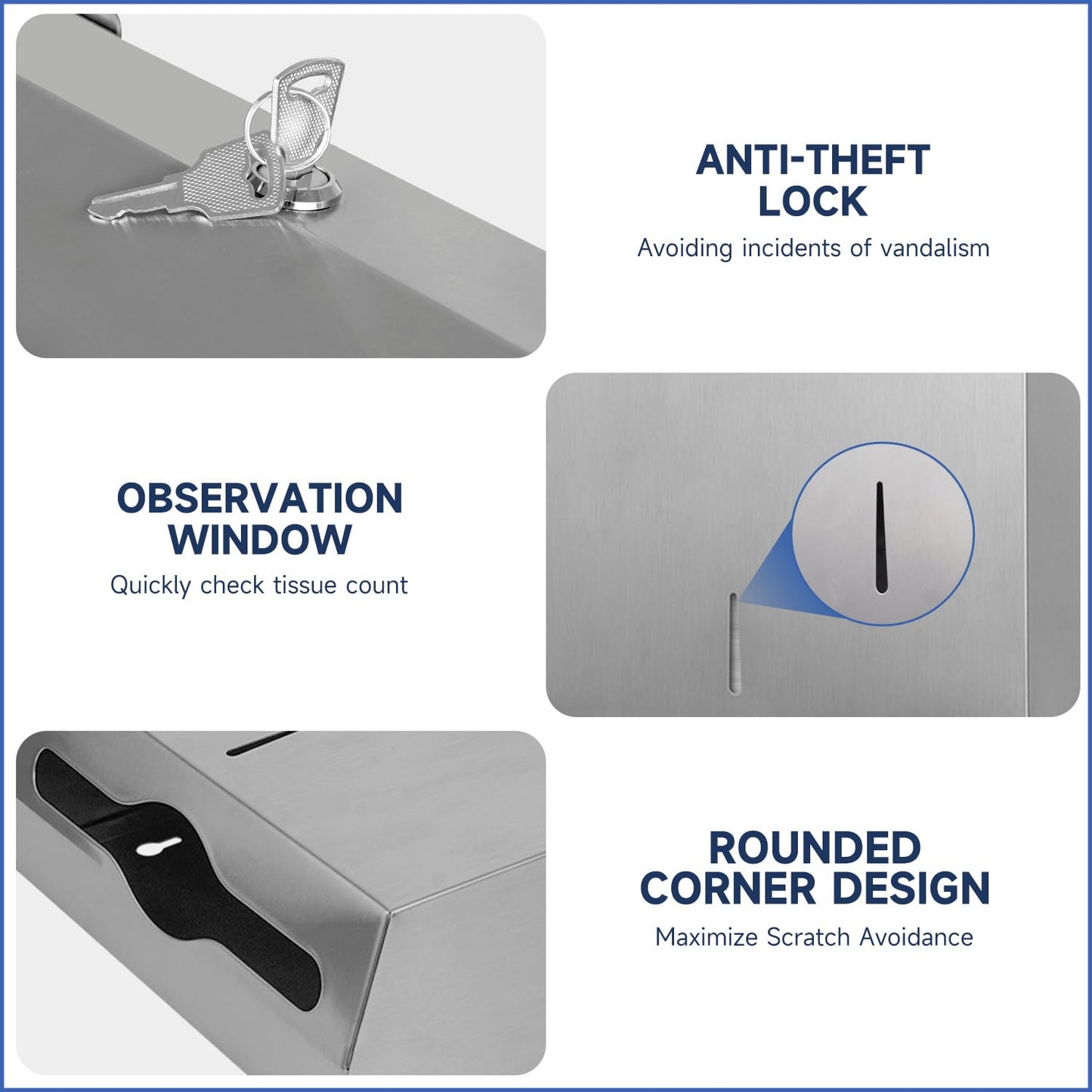AIKE 400 Sheets Multifold Commercial Stainless Steels Wall Mount Paper Towel Dispenser with Lock Large Capacity Brushed AK5181 (Folded Size 10.6" x 3.9" Or Smaller)