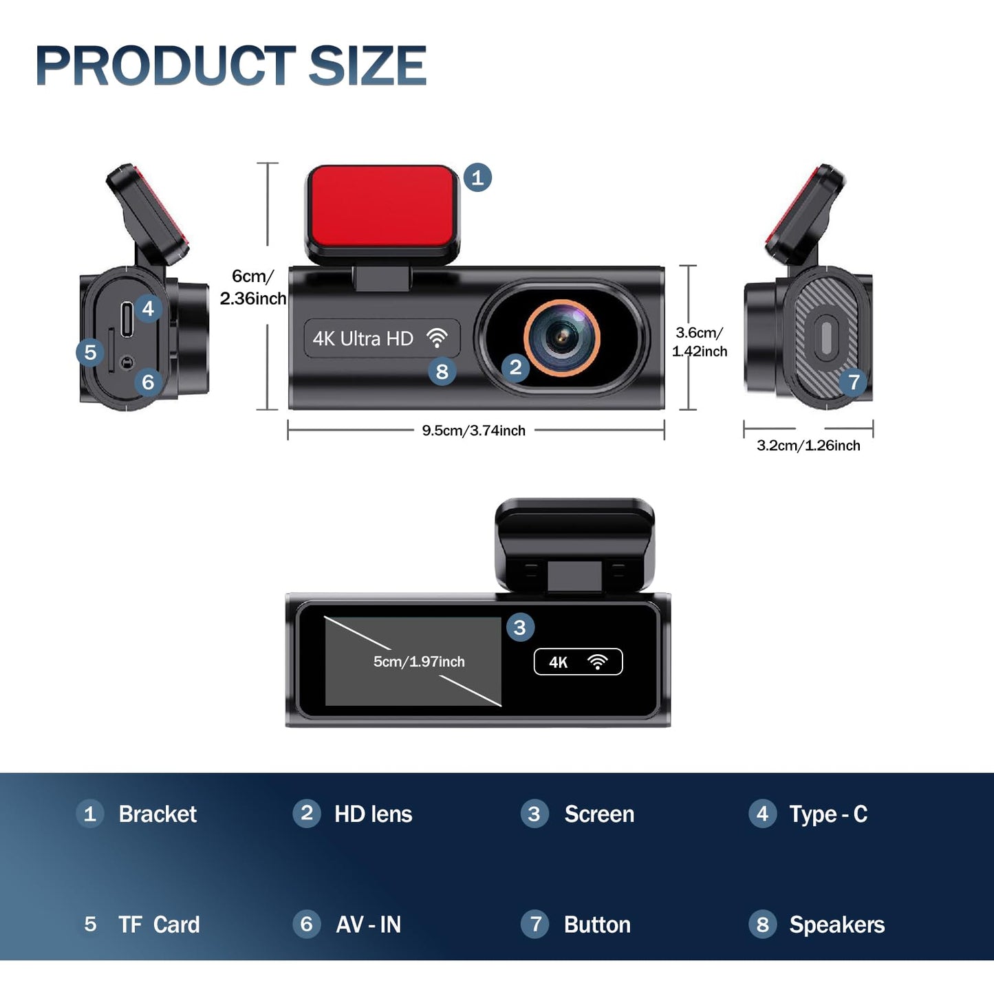 4K Dash cam, Front and Rear Dash Camera for Cars with Free 64GB Card, 170°Wide Angle, G-Sensor, Night Vision, Loop Recording, Parking Mode