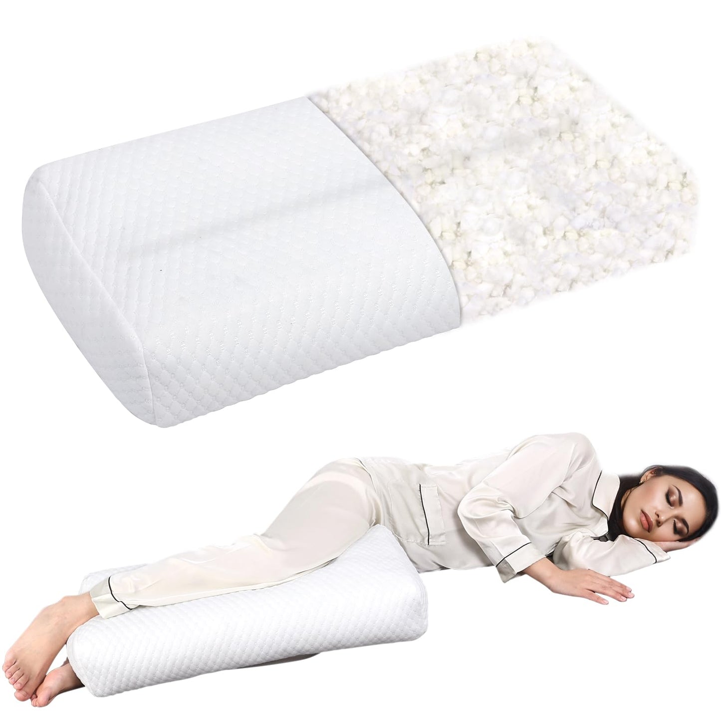 Tanyoo Adjustable Knee Pillow for Side Sleepers Shredded Memory Foam Legs Pillow for Side Sleeping Between Legs Perfect for Knee and Hip Pain Relief and Improve Sleeping, Breathable and Washable