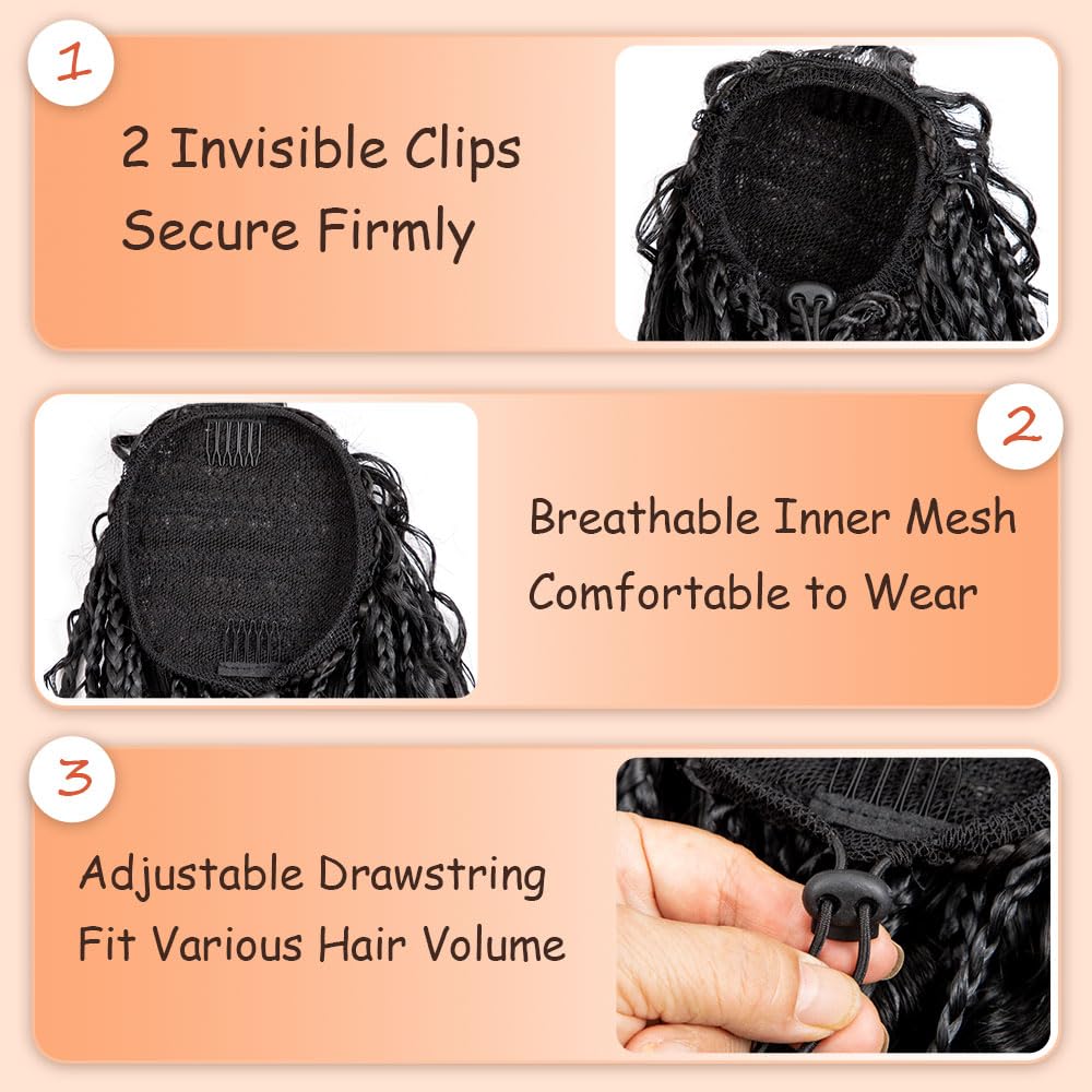 Lovenea Drawstring Ponytail for Women 24 inch Boho Braids with Long Wavy Hair Clip in Ponytail Extension Synthetic Hair Extensions Ponytail for Daily Use (T1B/27#, 24 Inch)