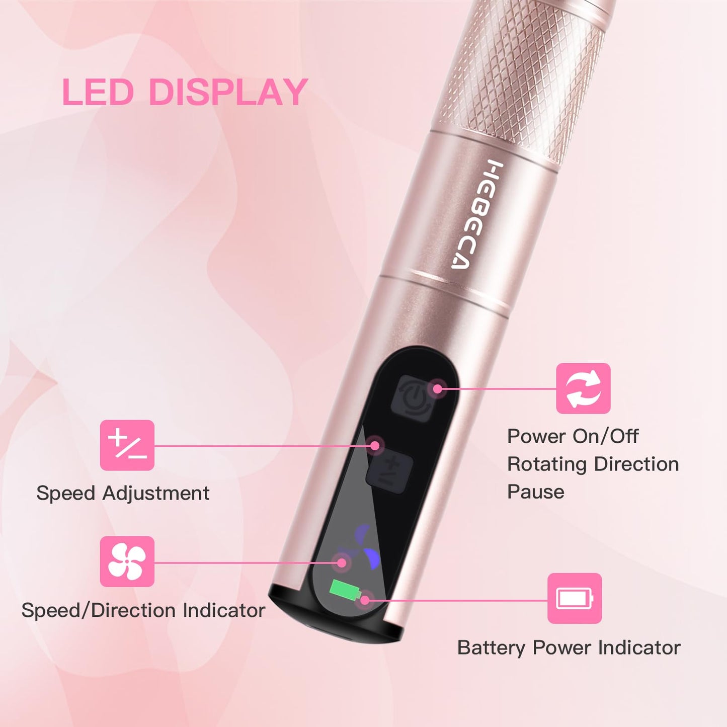 HEBECA Cordless Nail Drill Set - Professional Electric Nail File with 12 Drill Bits 26 Sanding Bands for Natural or Acrylic Gel Nails -Rechargeable Nail Drill Machine Home Use