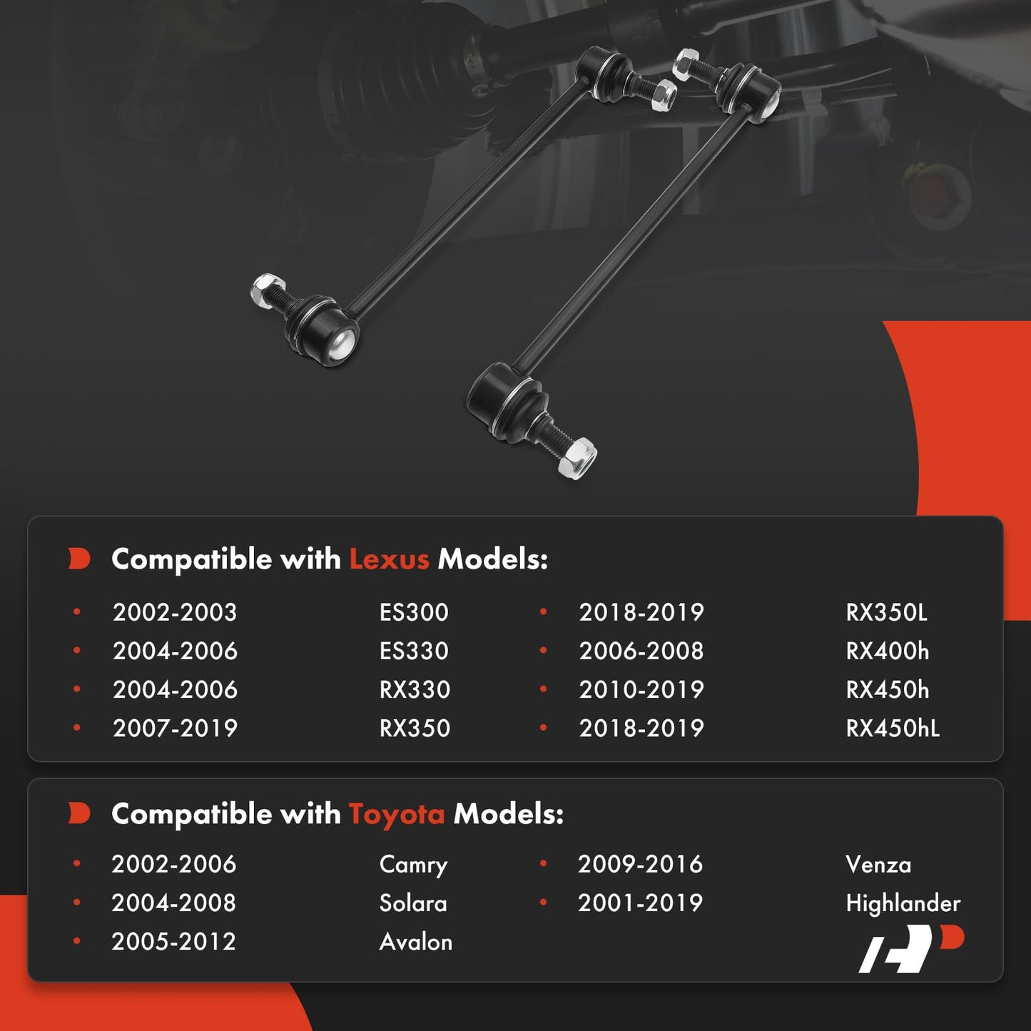 A-Premium 2 x Front Sway Bar Links Stabilizer Bar Links, Compatible with Toyota & Lexus - 2001-2019 - Camry Highlander Venza Solara & RX330 RX350 RX350L RX400h RX450h RX450hL ES300 ES330