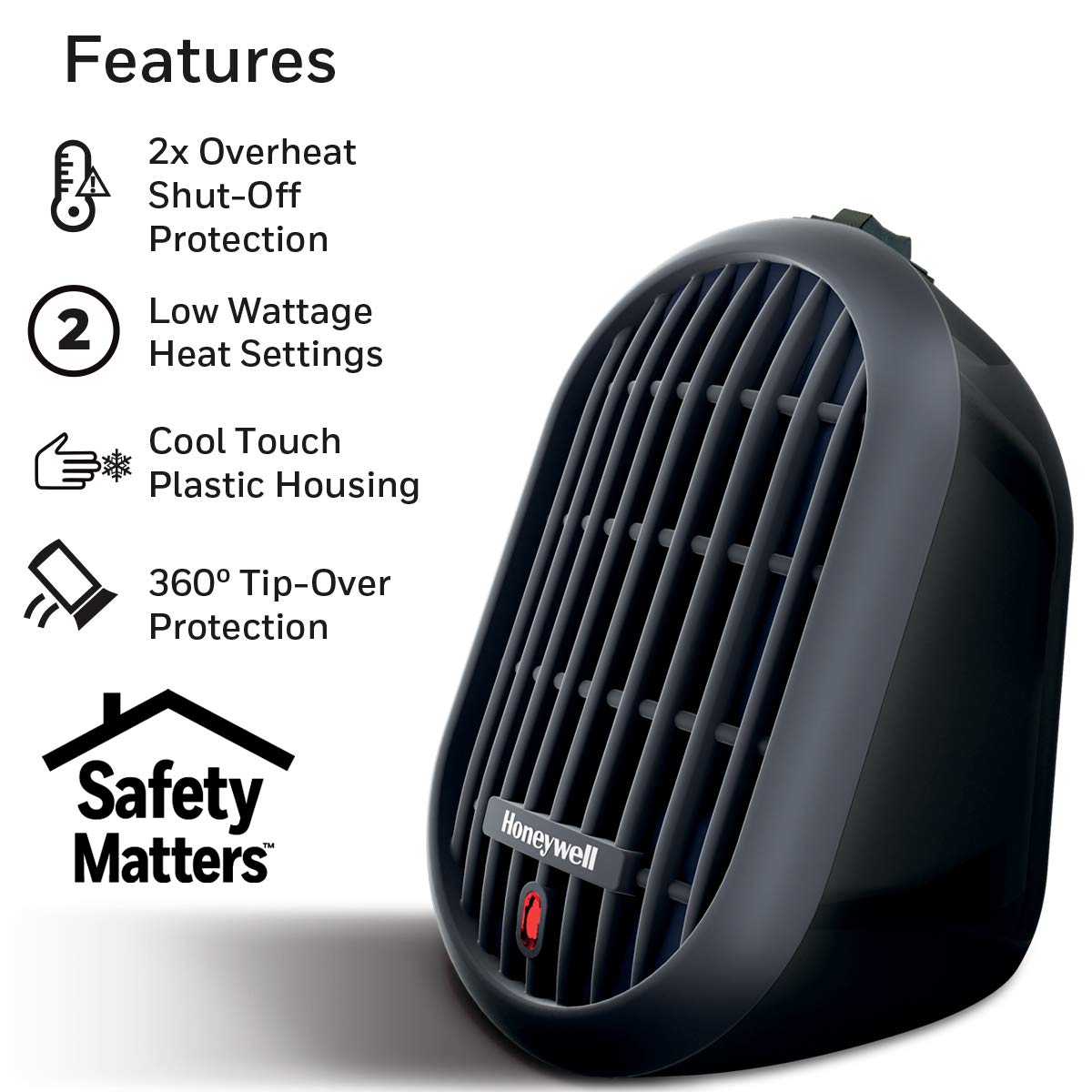Honeywell HCE100BCD1 HeatBud® Personal Ceramic Heater, Black