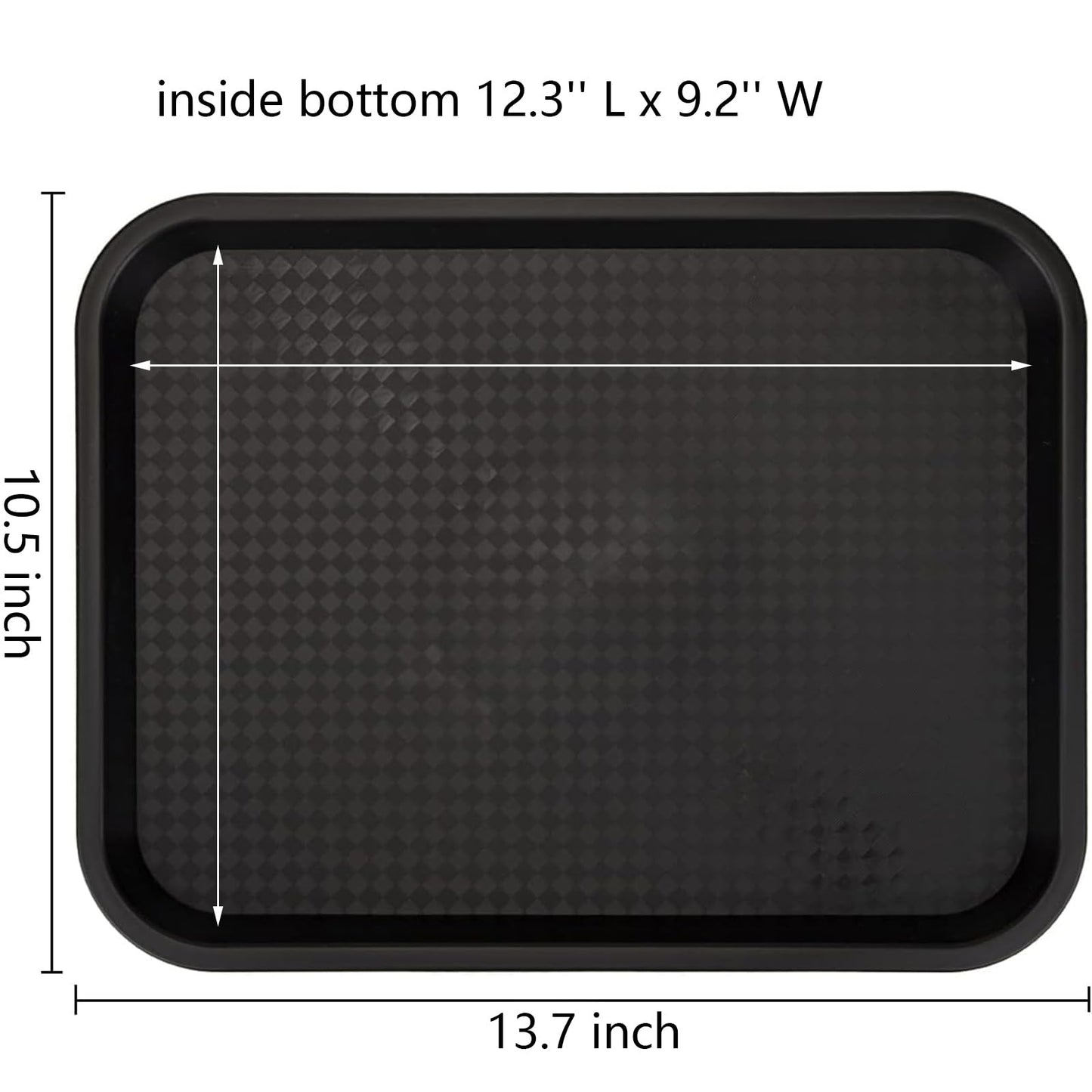 Yarlung 12 Pack Fast Food Tray, 13.7 x 10.5 Inch Plastic Restaurant Serving Tray Cafeteria Tray for Coffee Table, Party, Black