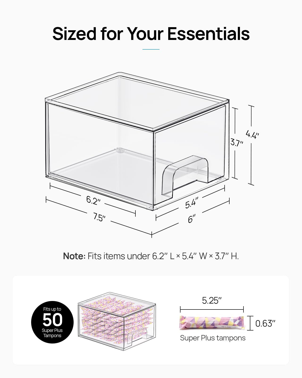 Vtopmart 4 Pack Stackable Makeup Organizer Storage Drawers, Acrylic Bathroom Organizers，Clear Plastic Storage Bins For Vanity, Undersink, Kitchen Cabinets, Pantry, Home Organization and Storage