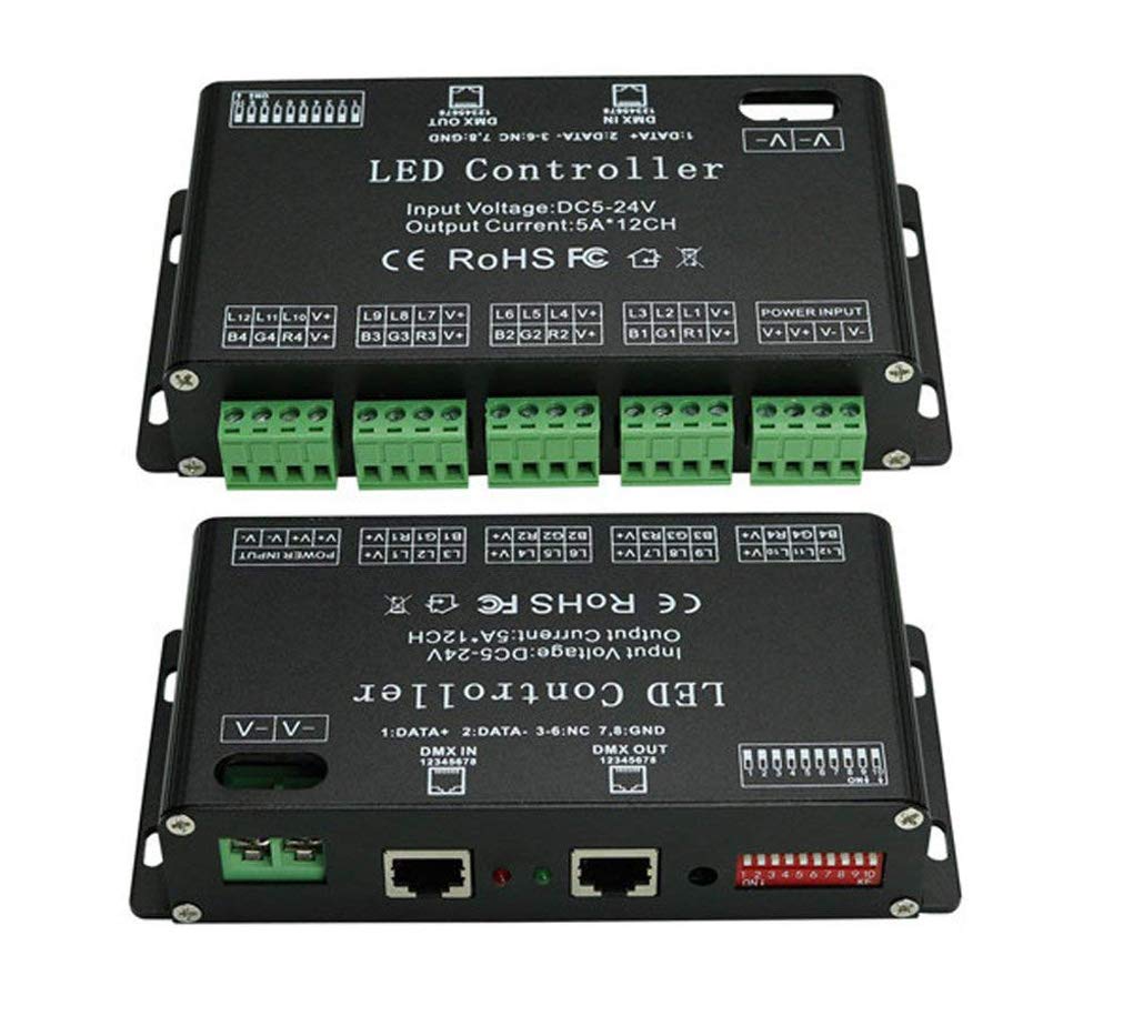 12 Channel DMX Decoder, AZIMOM RGB LED Light Strip Controller dmx512 Decoder Dimmer Driver DC5V-24V LED Module Light
