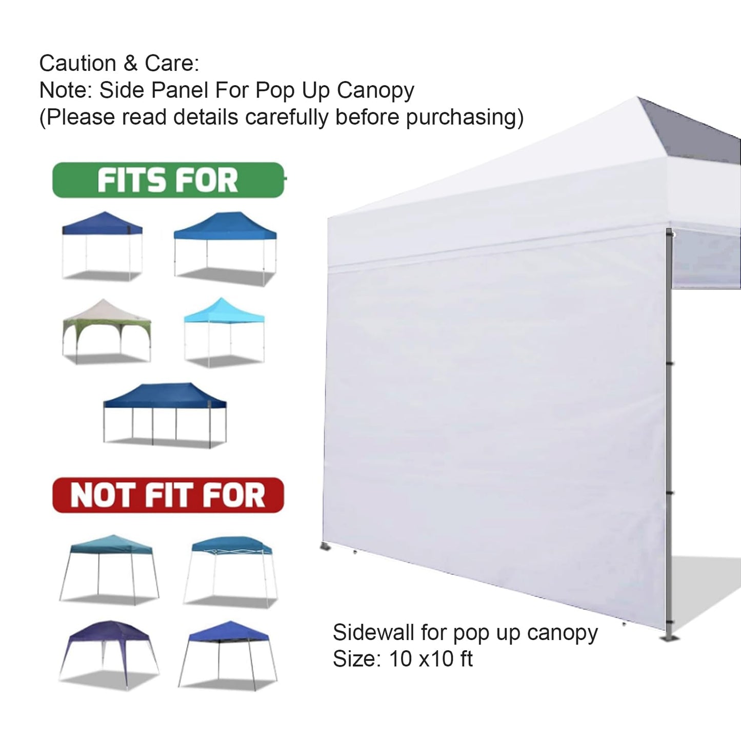 ZONGTI 10x10 FT Instant Canopy Tent Sidewall, Waterproof & UV Protection for Pop Up Canopy Tent - Privacy Wall for Camping, Market Stall, Outdoor Events (3 Pack Sidewall Only, No Frame or Top) (White)