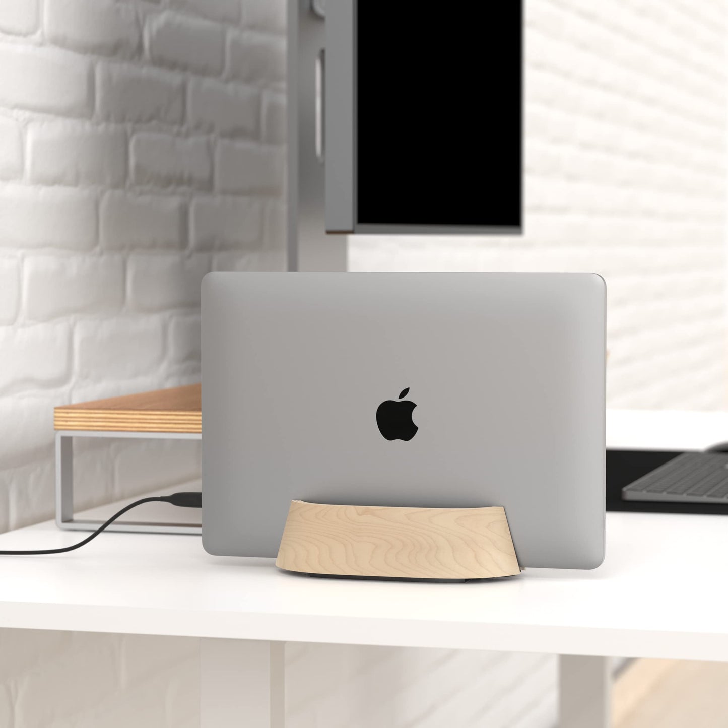 HumanCentric Vertical Laptop Stand in Maple Wood, Upright Adjustable Holder and Dock, Laptop Vertical Stand Fits MacBook Pro and Other Laptops .5" to 1.5, Clamshell Compatible