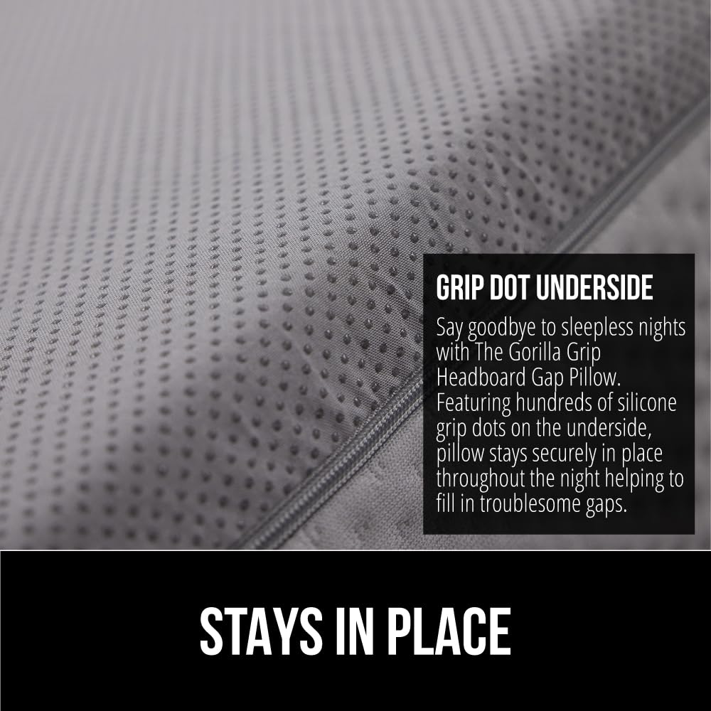 GORILLA GRIP Bed Wedge Pillow Headboard Gap Filler, Comfortable Supportive High Density Foam Angled Pillows, Stay in Place Gripping Dots, Support Sleep Wedges Between Mattress, Queen Size Soft Gray