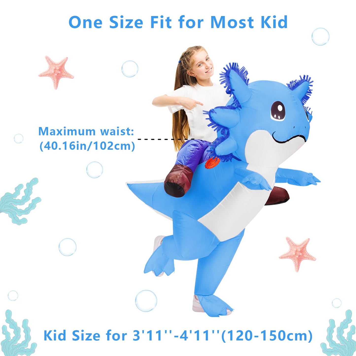 Stegosaurus Inflatable Axolotl Costume for Kids Halloween Costumes Kid Blow Up Costume Ride on Axolotl Costumes Boys Girls